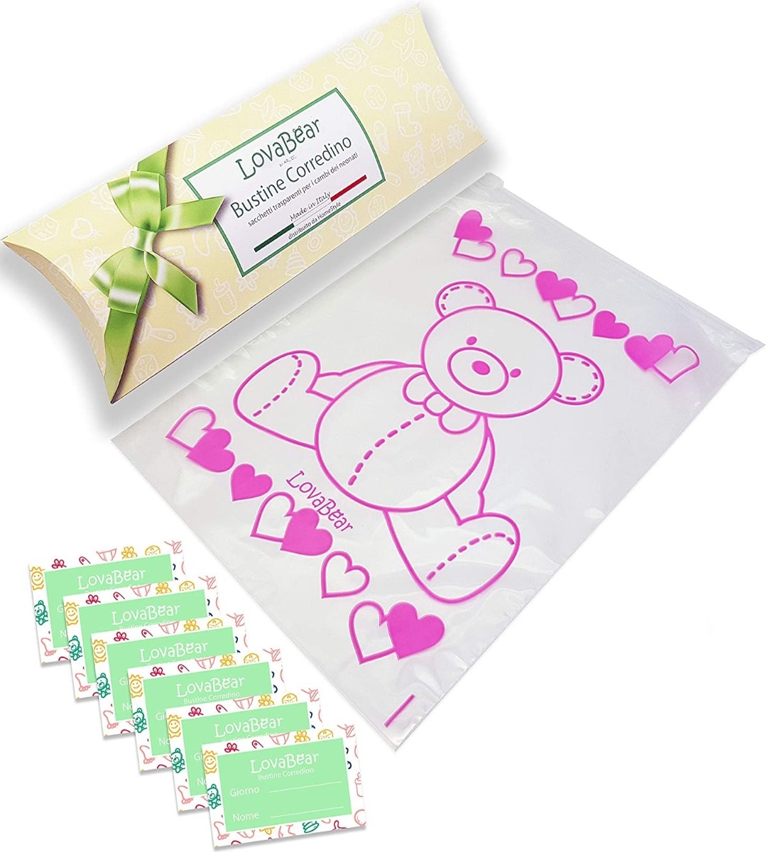 BUSTINE CORREDINO LOVABEAR Orsetto Rosa 6 pz - MAMMAMAMMA