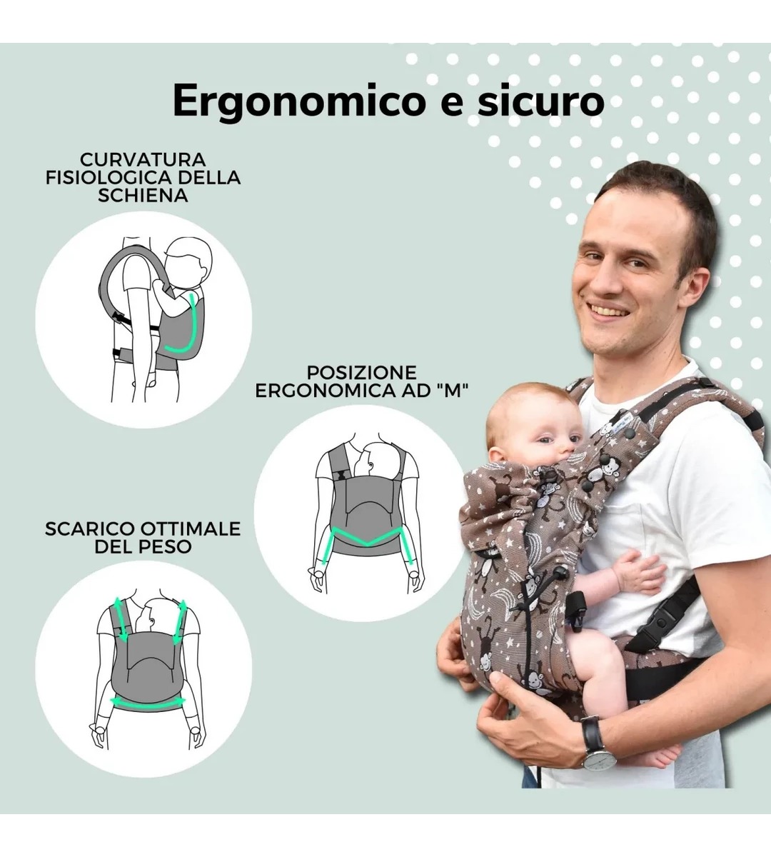 Marsupio ergonomico BABY MONKEY REGOLO NEWBORN ESSENTIAL Grigio - immagine 3